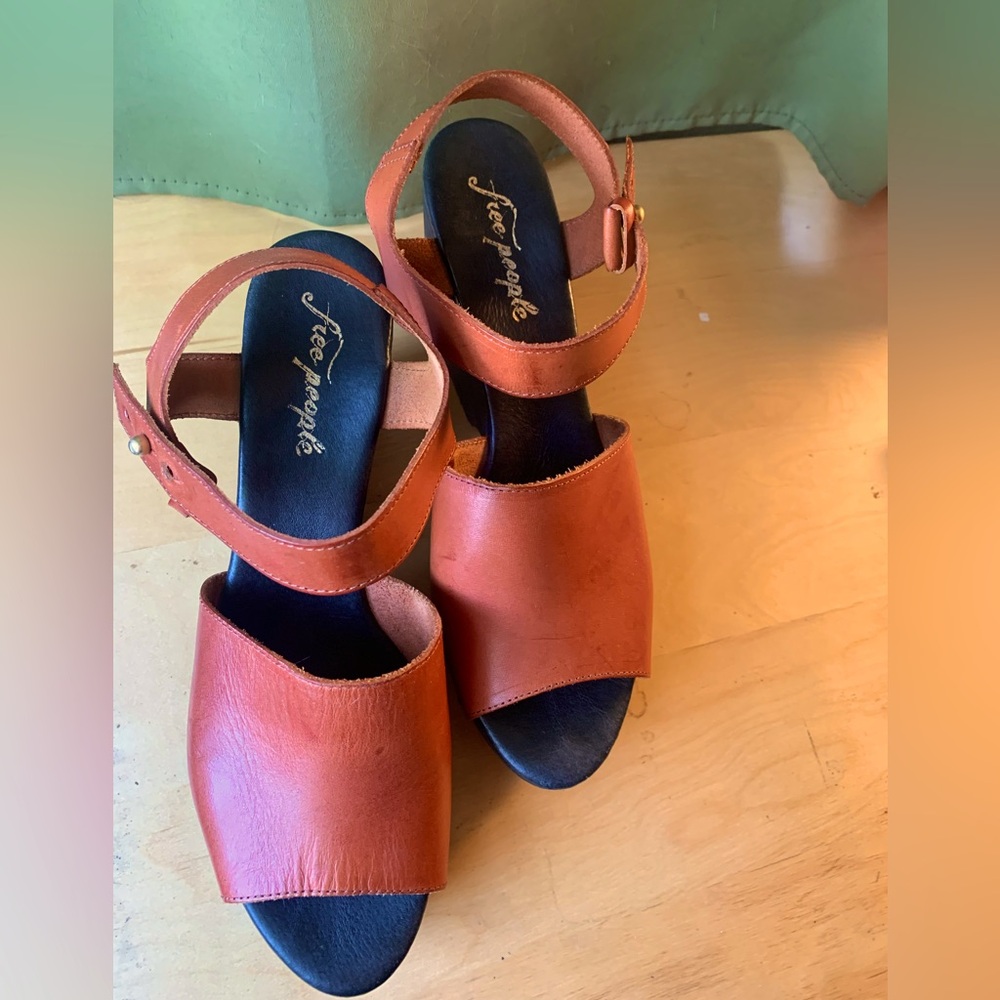 Free People Leather and Wood Platforms EUC